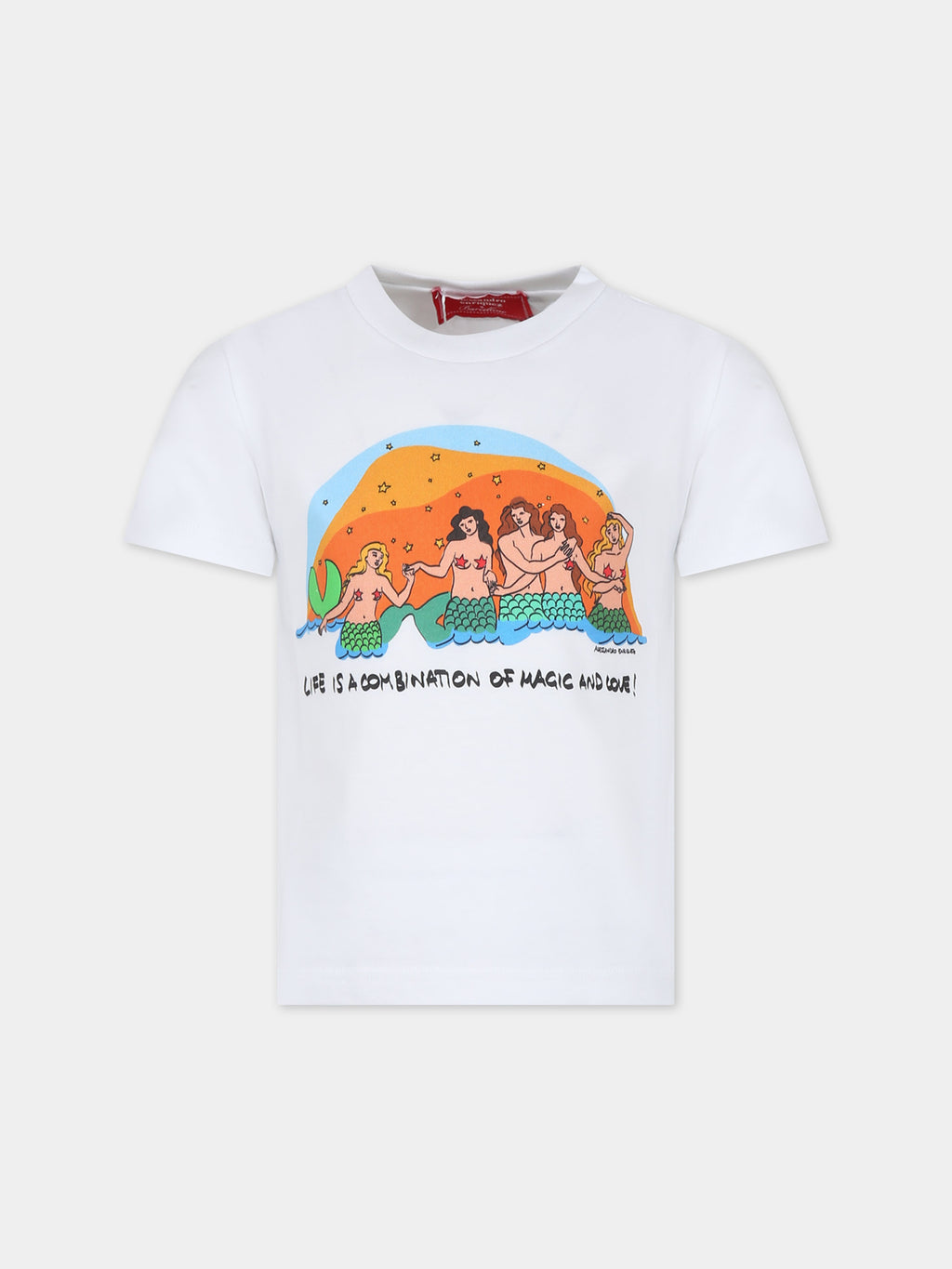 T-shirt blanc pour fille avec imprimé sirène et étoile